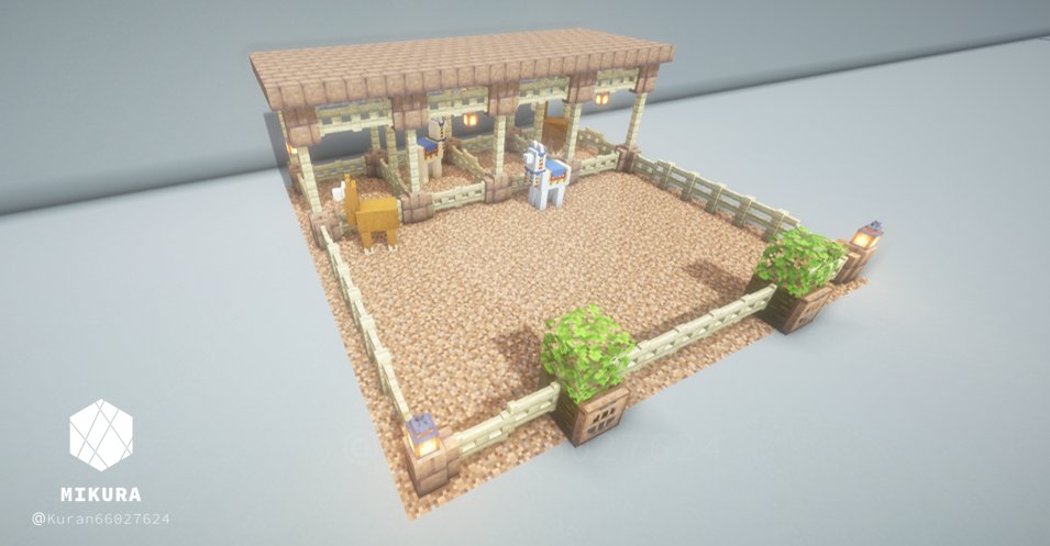 Kuran66027624's tweet image. 装飾メモ（動物さんの柵③）
馬・ラマ
#minecraft建築コミュ #Minecraft #バニラ建築学部 #マイクラ