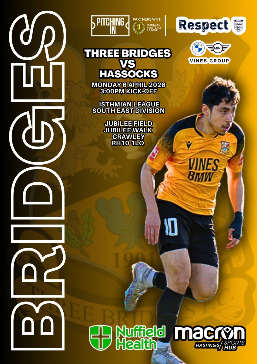 ThreeBridgesFC's tweet photo. A copy of Monday's programme will be available online in due course.

#UpTheBridges🧡🖤 https://t.co/1dOIfMqEXS