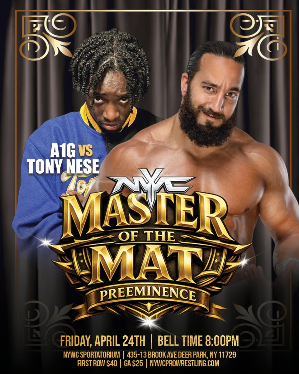 NYWCWRESTLING's tweet photo. Challenge accepted.....

The Premiere Athlete Tony Nese heard what A1G had to say. The multi-time Master of the Mat winner will return at the event that helped shape him! The two will face off in non tournament singles action at Master of the Mat! 

🎟 https://t.co/15SuP0KW3M https://t.co/oevZEuWZKL