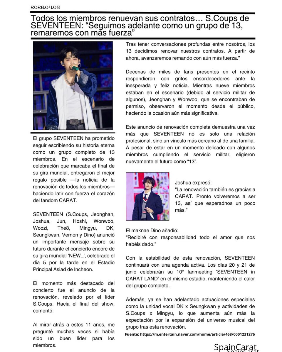 ARTICULO || 📰

🔗m.entertain.naver.com/home/article/4…

SEVENTEEN ha prometido seguir escribiendo su historia eterna como un grupo completo de 13 miembros. Una vez más demuestran que no solo son un grupo, sino una gran familia. Nuestro OT13 😭❤️‍🩹

#SEVENTEEN #세븐틴 
#세븐틴사랑해 <a href="/pledis_17/">세븐틴(SEVENTEEN)</a>