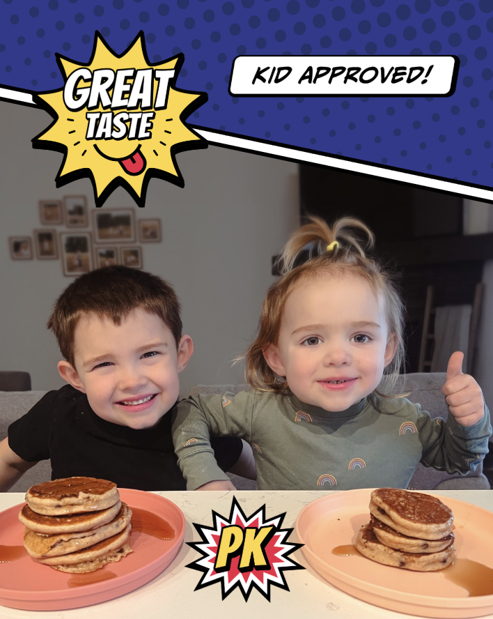 powkakes's tweet image. Nothing beats the smiles (and thumbs up!) from our littlest fans. 🥞💪 

PowKakes are packed with protein and bursting with flavor—making breakfast a win for both kids and parents! Who’s ready to power up their morning? 🚀✨ 
#KidApproved #BreakfastSuperheroes #PowKakes