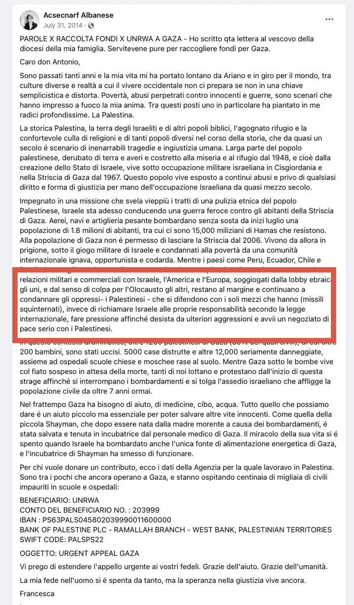 Beccah2Fois's tweet photo. Pour ceux qui ne connaissent (pas encore) la rapporteuse spéciale de @ONU_fr sur les "territoires palestiniens", @FranceskAlbs la voilà qui vole au secours de l’égérie du parti passionnément antisémite.

La voici dans ses (basses) œuvres  : 

•  Screen 1 : Elle dénonce dans son tweet qui défends la passionaria Syrienne "l’israelisation des démocraties" Comprenez : "le lobby Juif" qui selon elle "pervertirait l’Occident"…..

•  Screen 2 : Elle retweete sans trembler un texte affirmant "qu’Israël est l’incarnation du mal — un État "artificiel, dystopique, messianique, fanatique et criminel, pire que les ayatollahs eux-mêmes qui comparés aux sionistes, en deviendraient presque Médecins sans Frontières."

•  Screen 3 : Dans un message à un homme d’Église (Don Antonio), elle écrit noir sur blanc que l’Amérique est "soumise au lobby Juif"et que l’Europe reste paralysée par la "culpabilité liée à l’Holocauste". 

•  Dans la vidéo : Malgré les dizaines de témoignages, de preuves médico-légales et rapports de @ONU_fr elle continue à remettre en cause ou de minimiser les viols de masse et violences sexuelles systématiques 
commis par le Hamas le 7 octobre.

La convergence des luttes entre ces 2 harpies est alimentée avec le même carburant la haine des Juifs et d’Israël ….

Quand l’antisémitisme se pare des oripeaux du droit international et du militantisme "progressiste" le masque tombe très vite pour faire place à la même vieille haine, recyclée…….