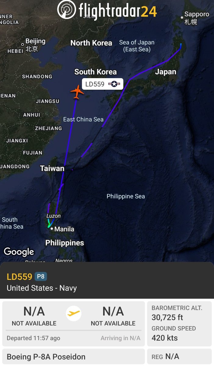 sipjack1776's tweet photo. P-8A ๐บ๐ฒ
Currently operating over the Yellow Sea
#AE67F2/LD559 https://t.co/f1Vd27uGI6