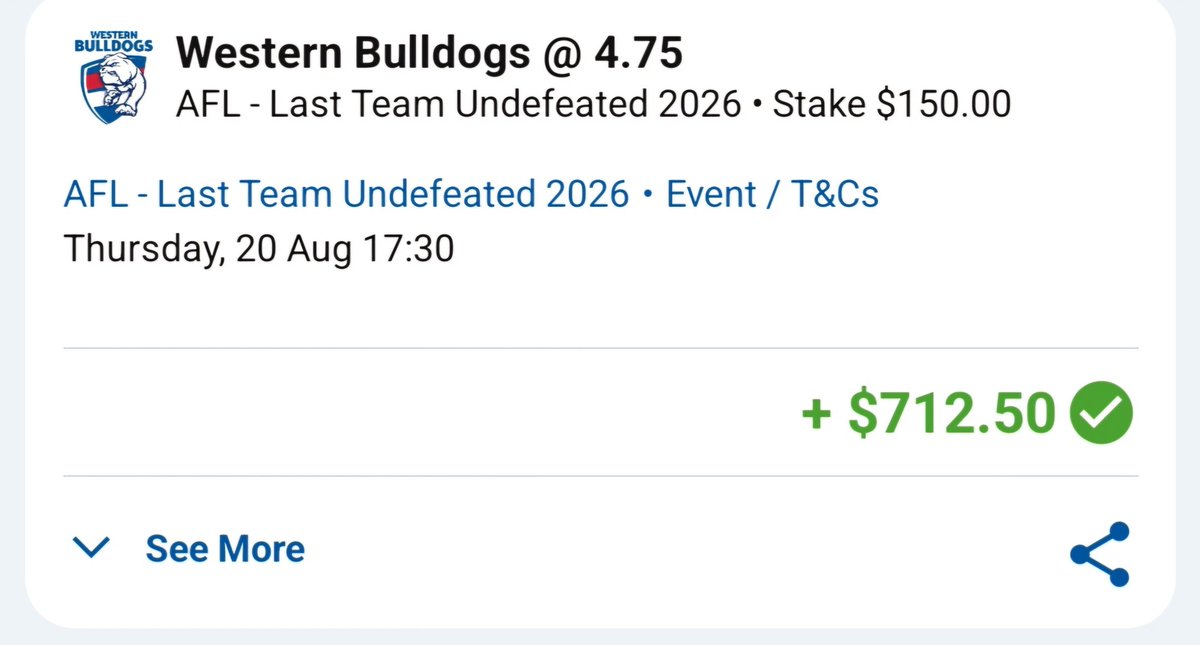 Took their time to pay out but we cash those. Ta boys 😈🔥💪💰 <a href="/westernbulldogs/">Western Bulldogs</a>