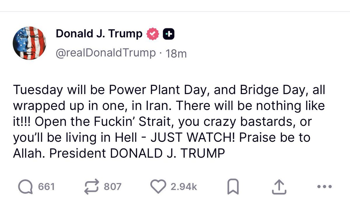 KriskaCarvalho's tweet photo. Trump está surtado. Já sacou que, se vacilar, perde essa guerra, e foi para o tudo ou nada no berro. Ainda fala em crime de guerra, sendo que destruir ponte é crime de guerra. Os Estados Unidos estão dando um fodasse para qualquer resquício de civilidade. Elegeram um insano. Que isso sirva de alerta para o Brasil.