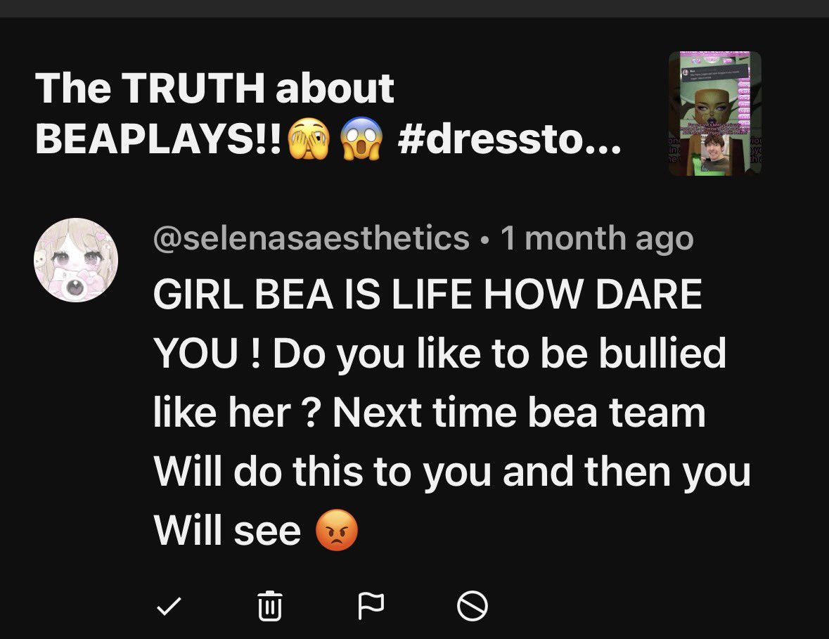 I’m gonna release this comment and just let others let her know 😭🫩bea is not life and bea is a pdfile