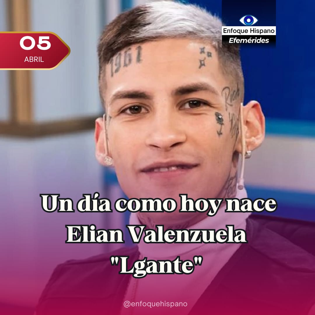 enfoque_hispano's tweet image. 🗓️ Efemérides.

Un día como hoy de 2009 en General Rodríguez, Argentina nace Elian Ángel Valenzuela, conocido con el nombre artístico L-Gante.

#lgante #efemeride #enfoquehispano #argentino #cantante
