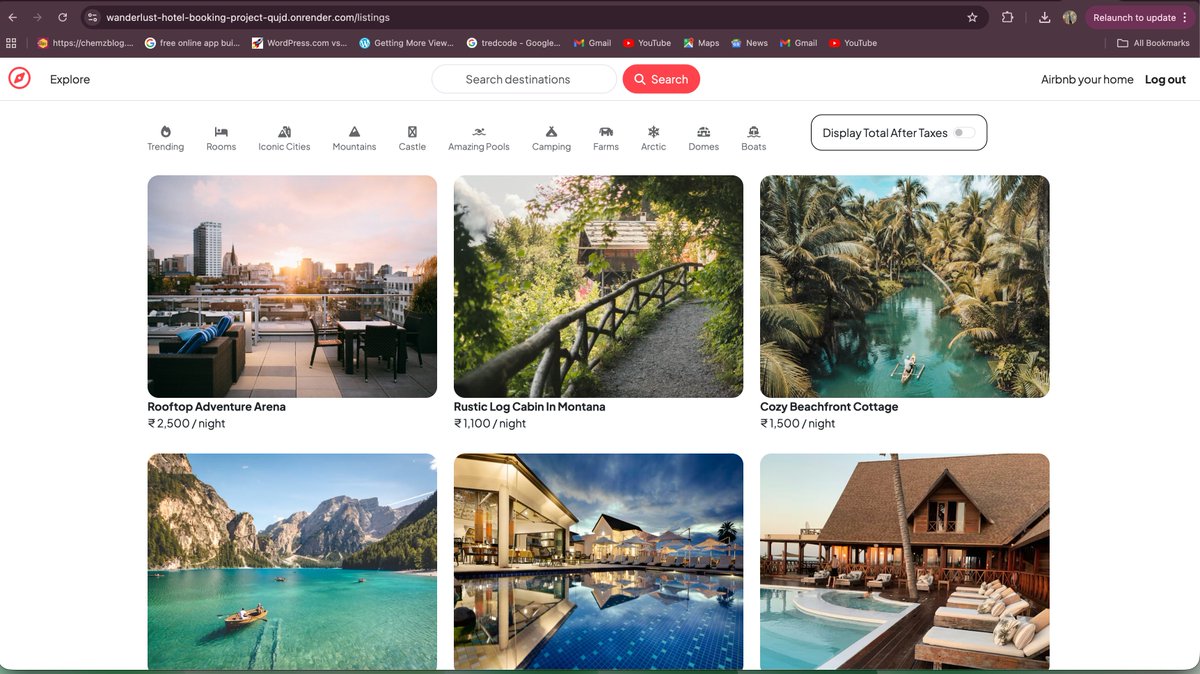 Dipayannath2's tweet photo. Wanderlust project completed 🚀
Built a full-stack app with REST APIs, CRUD, auth (Passport), reviews system, validation (Joi), MVC architecture, sessions &amp; cookies, and clean UI.
Added image uploads (Multer + Cloudinary).
Deployed using MongoDB Atlas + Render 💻✨

link in cmnt https://t.co/aU6GuNGBlP