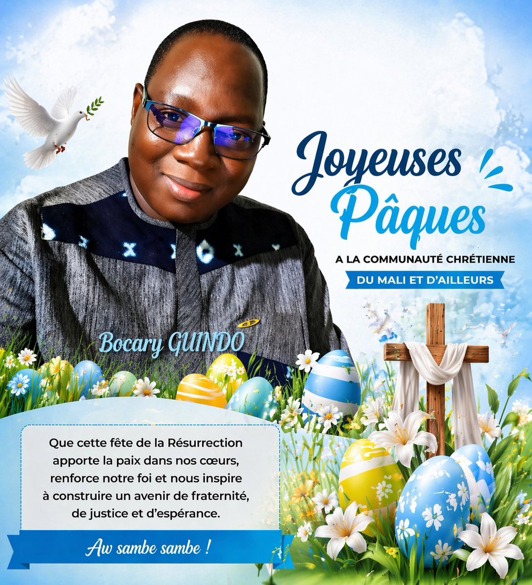 JOYEUSES #PÂQUES A LA COMMUNAUTÉ CHRÉTIENNE DU MALI ET D’AILLEURS!
Que cette fête de la #Résurrection apporte la paix dans nos cœurs, renforce notre foi et nous inspire à construire un avenir de fraternité, de justice et d’espérance.
Bonnes fêtes! #christianisme #Mali