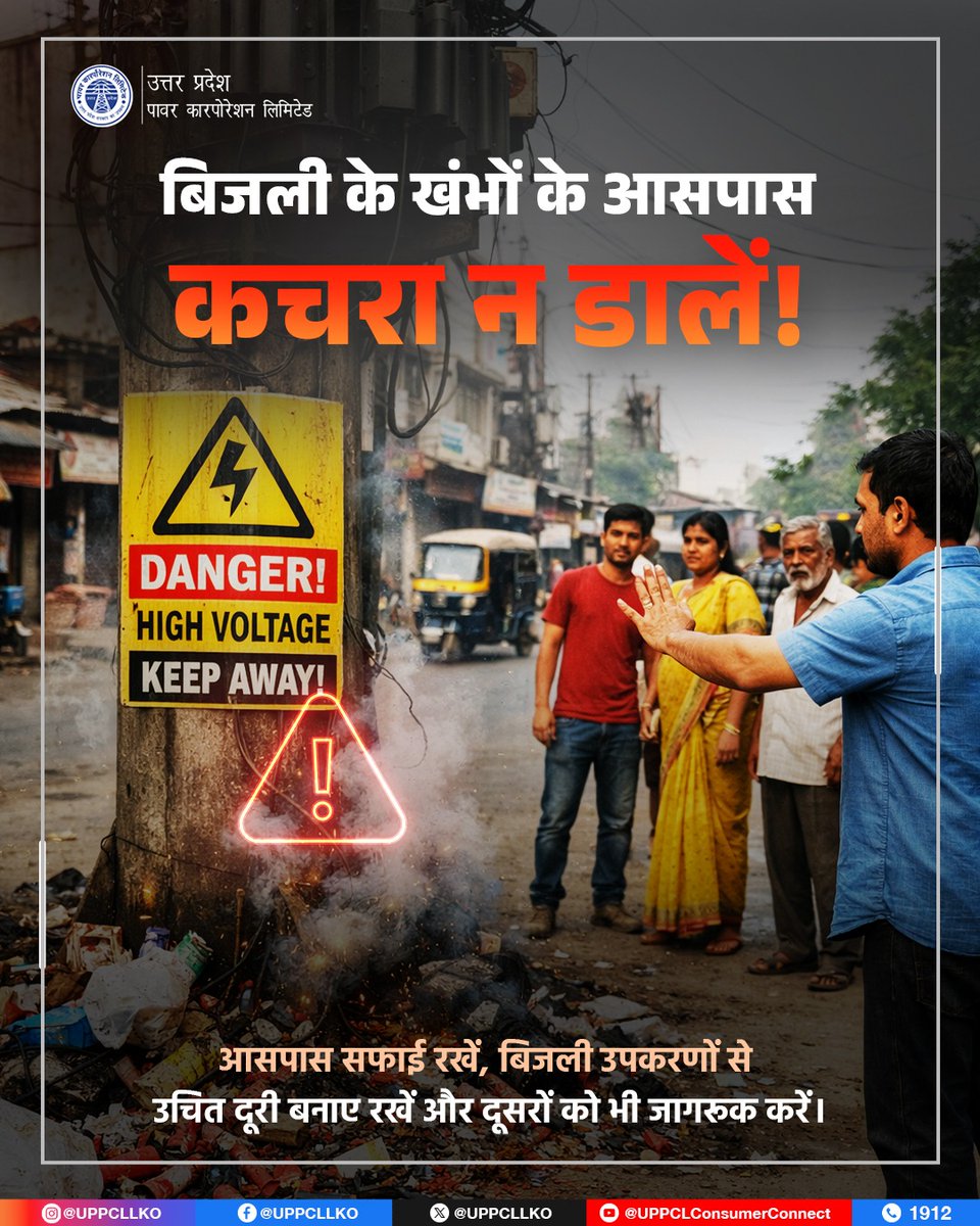 pvvnlmuzafarngr's tweet image. थोड़ी सी लापरवाही, बड़ा हादसा! बिजली के उपकरणों के पास कचरा न फेंकें। सुरक्षा आपके हाथ में है।
#UPPCL #SafetyFirst #ElectricalSafety
@aksharmaBharat 
@UppclChairman 
@MdPvvnl 
@UPPCLLKO 
@upGovt 
@Emofficeup