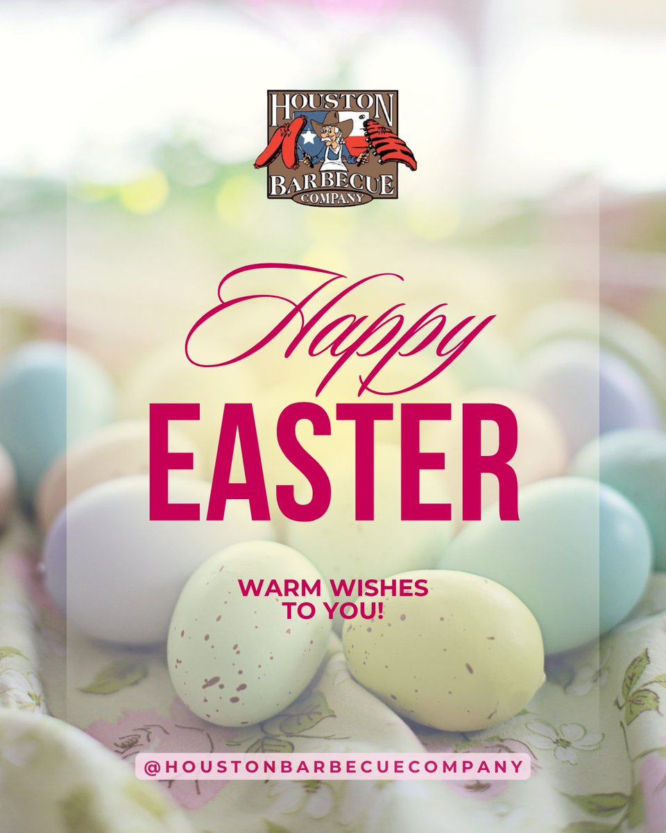 HoustonBBQ_TX's tweet photo. Happy Easter! 🐣 We are closed today so our team can enjoy the holiday. Wishing you all a joyful and delicious celebration with your loved ones. 🍖🌷 See you soon! #EasterSunday #BBQ #HoustonBBQ https://t.co/zDyK2fsMu7