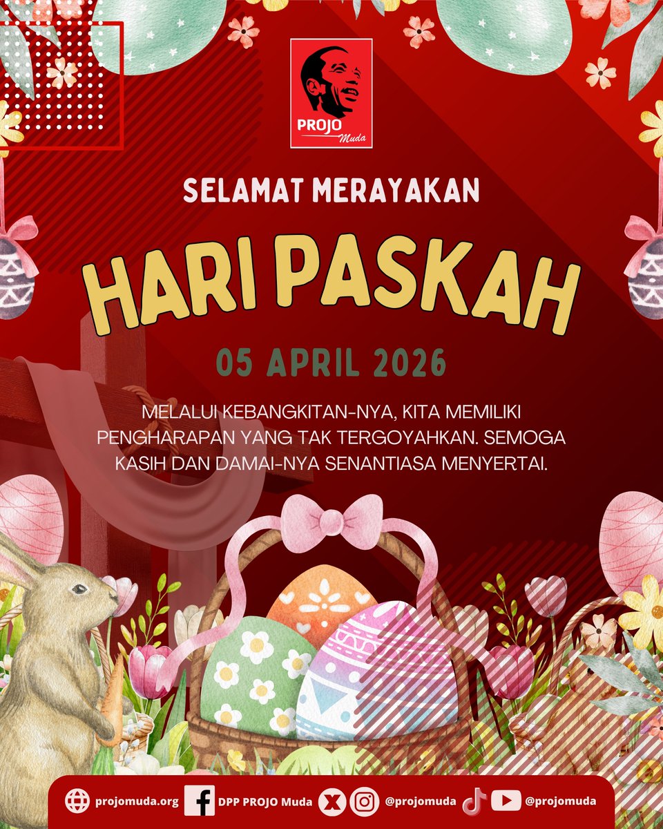 Projo_Muda's tweet photo. Happy Easter
Selamat Merayakan Hari Paskah
Melalui kebangkitan-Nya, kita memiliki pengharapan yang tak tergoyahkan. Semoga kasih dan damai-Nya senantiasa menyertai.
#happyester #haripaskah 

PROJO MUDA
Muda, Mengabdi, Mendunia
#YouthCapitalDevelopment 
#projo #projomuda https://t.co/oSqckjRS2C