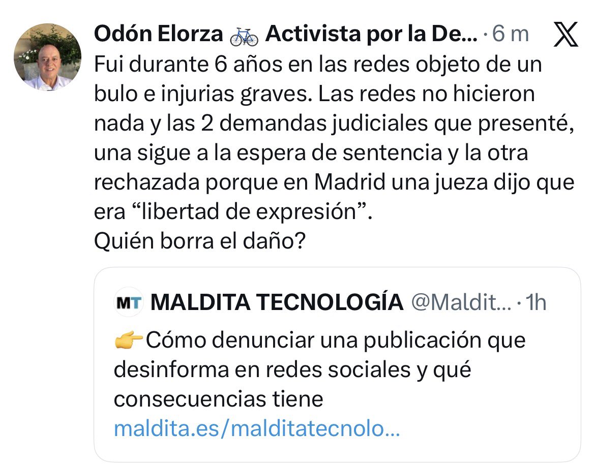 Di la verdad <a href="/odonelorza2011/">Odón Elorza 🚲 Activista por la Democracia</a>.
Ni bulo, ni injurias. El juez de Madrid rechazó tu querella porque todo lo que se dijo de ti era veraz y de relevancia pública.
Y en la que esperas Sentencia un testigo bajo juramento (no yo) desveló tu “apodo”: el follaniños… 🤔
#JusticiaPoetica