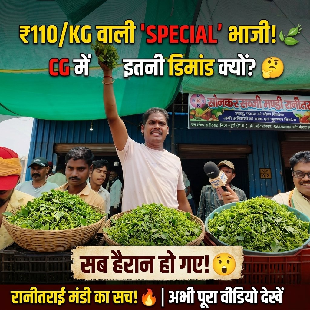 छत्तीसगढ़ की इस सब्जी का रेट सुनकर आप दंग रह जाएंगे! 😱 ₹110 किलो? भाजी
​दोस्तों, आज हम पहुँचे हैं रानीतराई सब्जी मंडी (दुर्ग) में। यहाँ टमाटर के रेट तो अचानक गिर गए हैं 📉, लेकिन एक ऐसी 'रहस्यमयी भाजी' मिली जिसकी भारी डिमांड है। आखिर क्या है इस भाजी में खास? और आज मंडी का ताजा