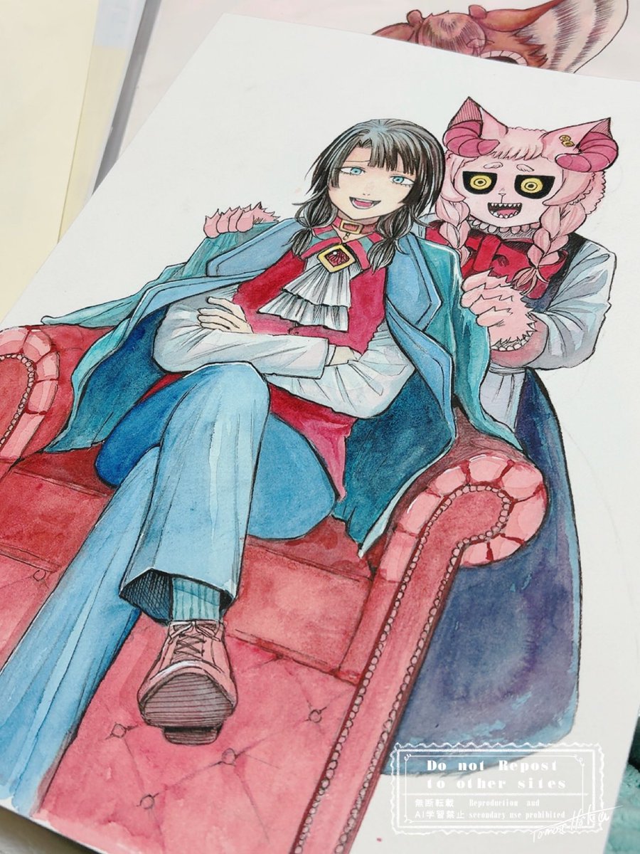 「連載2周年記念に 1巻から4巻の水彩原画を.. こんな感じで描いております! ア」|灯晴ほく@コミティアて62aのイラスト