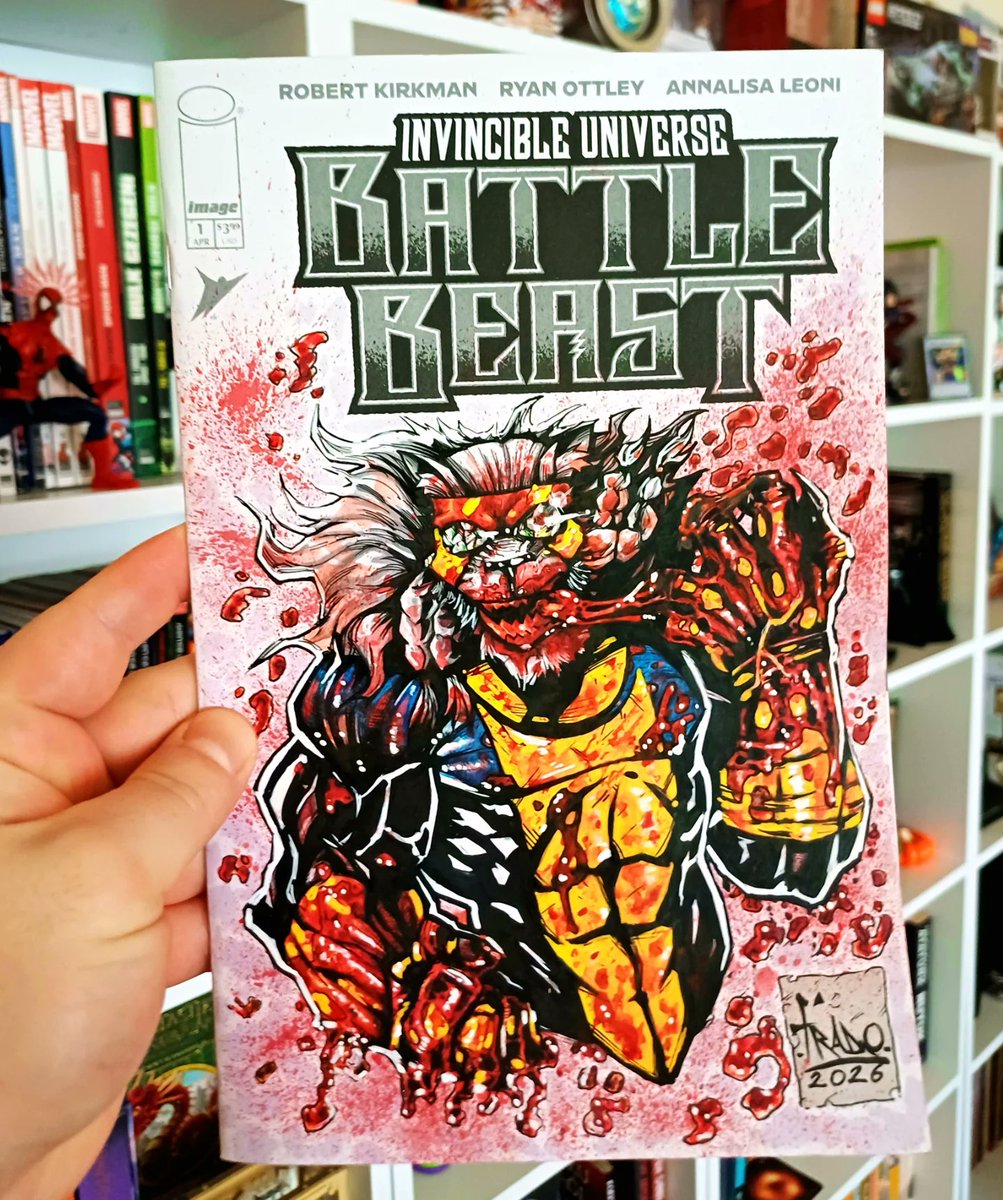 heyfrado's tweet photo. Battle Beast Blank Cover Art 💥💀
•Mixed media on Invincible Universe Battle Beast Blank Cover Comic.
Piece for SALE at @raremarq 💥
Link in bio✌️
#battlebeast #invincible #comicart https://t.co/nTO68ohNbA