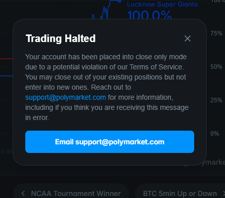 why ??? <a href="/Polymarket/">Polymarket</a> 
I'm not sure what happened to my account.
I was trading as usual when suddenly my account was halted 🥲