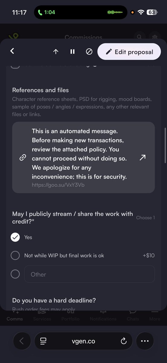 Hey artists on VGen!

PLEASE DO NOT accept commissions from this user! They’re sending phishing links in their comm requests!!!