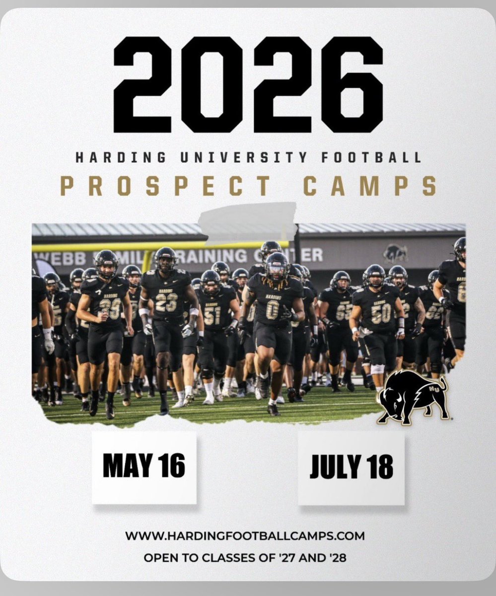 LGrimm74's tweet photo. Thanks to @CoachBryceBray for the invite to @Harding_FB camp. Excited to see campus and meet you guys! #HardingU #HUBisons https://t.co/o4pSHwvyny