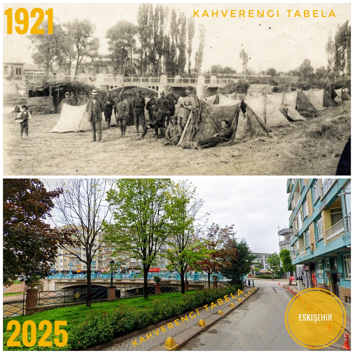 kahverngtabela's tweet photo. Eskişehir'de yaşanan Yunan işgalinden bir fotoğraf karesi.
Yunan birlikleri, tren istasyonunun biraz ilerisinde, bugünkü Nilay Sokak girişinde kendilerine kamp yeri yapmış, Porsuk Çayı kenarına çadırlarını kurmuşlar.
#eskişehir #odunpazari #esess #kahverengitabela #porsukçayı https://t.co/8JFwZKsbTa