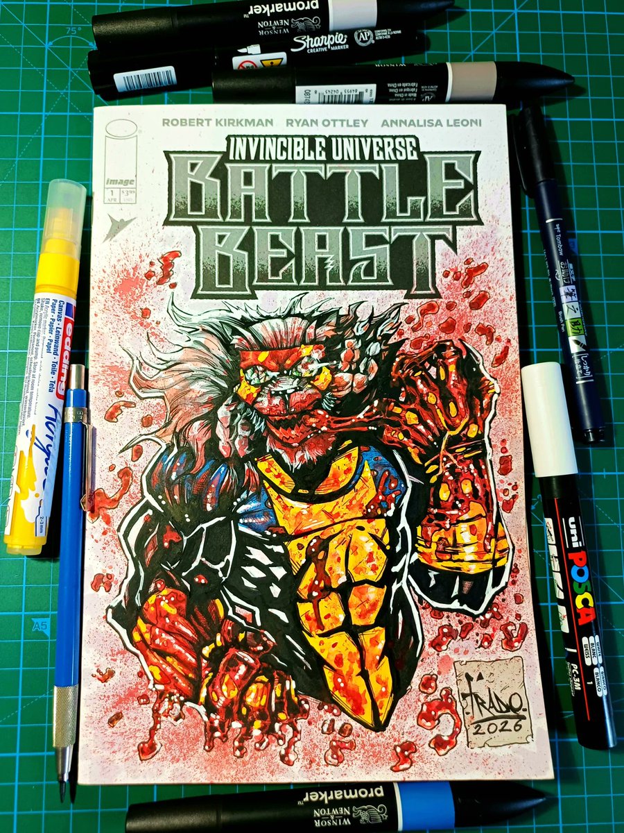 heyfrado's tweet photo. Battle Beast Blank Cover Art 💥💀
•Mixed media on Invincible Universe Battle Beast Blank Cover Comic.
Piece for SALE at @raremarq 💥
Link in bio✌️
#battlebeast #invincible #comicart https://t.co/nTO68ohNbA