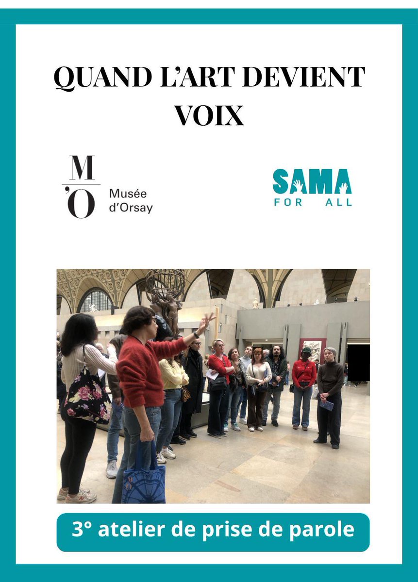SAMAForAll2's tweet photo. Quand l’art devient voix!
Troisième atelier de prise de parole au Musée d’Orsay !
Entre sculptures monumentales et chefs-d’œuvre du XIXᵉ, les participants ont laissé parler leur corps et leur sensibilité.

#SAMAForAll #PriseDeParole #MuséeDOrsay #InclusionCulturelle #Empowerment https://t.co/m6AKGF2Oxv