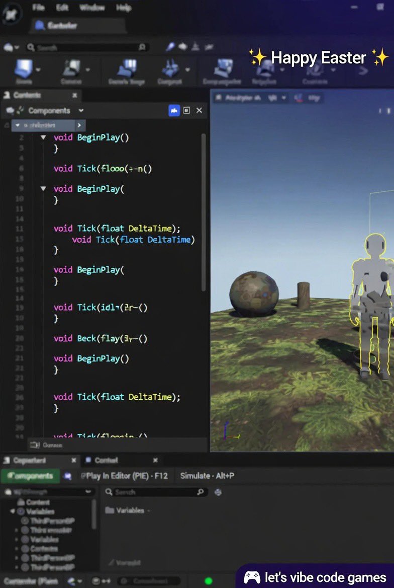 Happy Easter let’s vibe code video games in real engine createlex.com #UE5 #Gamedev