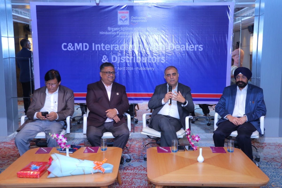 HPCL's tweet photo. At Puducherry today, C&MD engaged with LPG distributors and addressed concerns arising from the evolving geopolitical situation near the Persian Gulf and the Strait of Hormuz.

Reassuring from the top, he emphasized that OMCs are fully alert, closely monitoring developments, and working proactively to ensure uninterrupted LPG supplies across the country.

He reiterated that meeting the demand for domestic cylinders remains the highest priority, urging distributors to stay confident, avoid panic, and continue seamless home deliveries while conveying the same reassurance to every household.

@HardeepSPuri @PetroleumMin @TheSureshGopi @Secretary_MoPNG @neerajmittalias