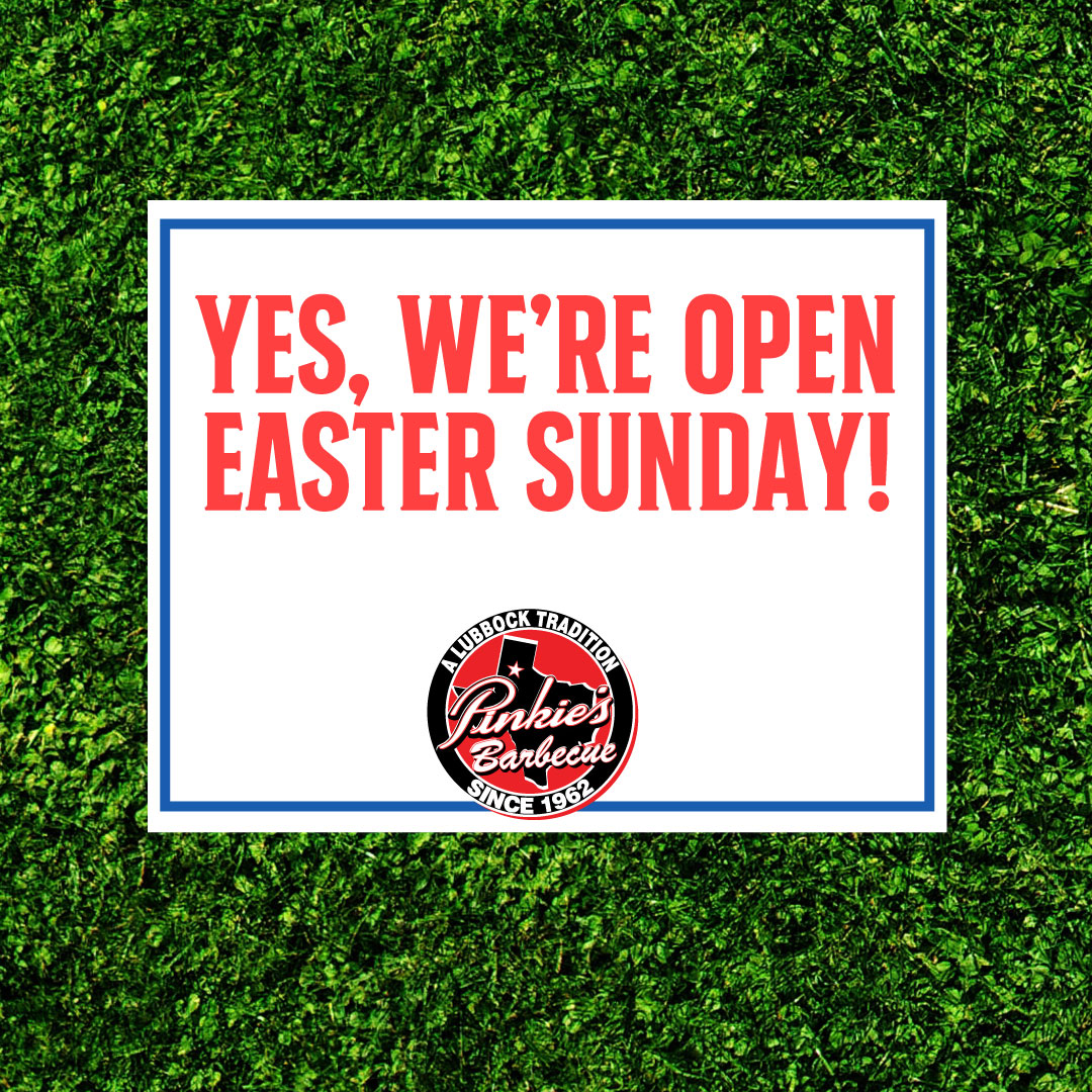 PinkiesBarbecue's tweet photo. Yes, we're OPEN for Easter Sunday! 😋 https://t.co/qlwLl42Ko1