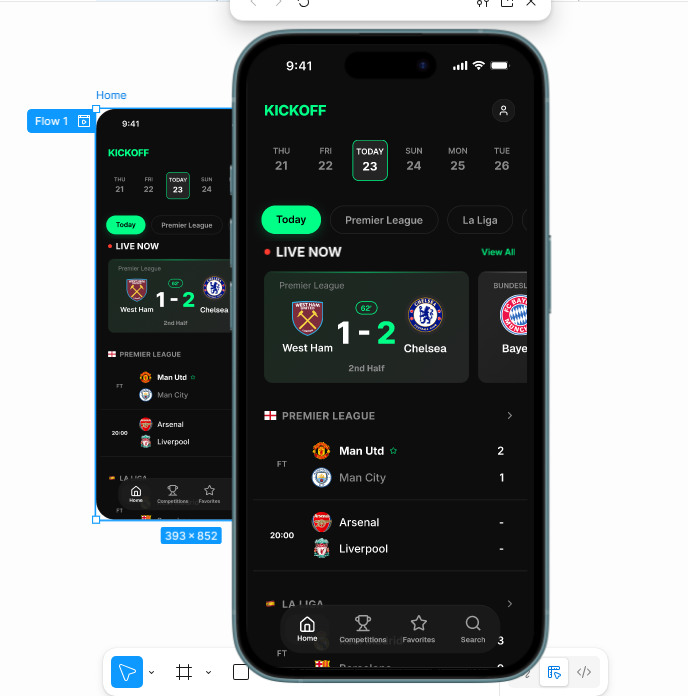 iamjuech's tweet photo. Kickoff—a live match tracker designed for speed. When the goal hits, the UI reacts. 🔥 https://t.co/zAaujXzbIT