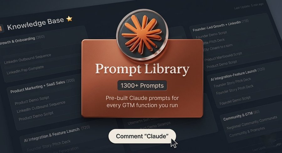 Claude is an unfair advantage if you know how to use it.

Here's 1310 prompts built specifically for GTM &amp; SaaS teams.

Prospecting, sequencing, RevOps, Claude Code it has everything.

FREE for 24 h only!

To get it:
1. Like And RT
2. Comment "Claude"
3. Follow
<a href="/Hey_AsiiF/">A S II F</a>