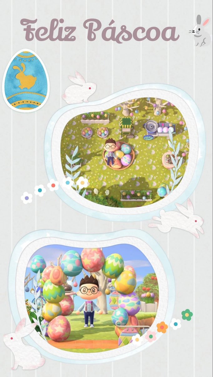 henri_snack's tweet image. Essa arte eu fiz com fotos da minha ilha de Animal Crossing antes de perder meu salve e 750 horas do jogo... Mas até hoje acho linda, é uma área decorada com tema de Páscoa... Feliz Páscoa Amigos 🕊️ "Bunny Day" Feliz Páscoa 🐇 🐰 #AnimalCrossing #NewHorizons 🏝️ #ACNH #あつまれ
