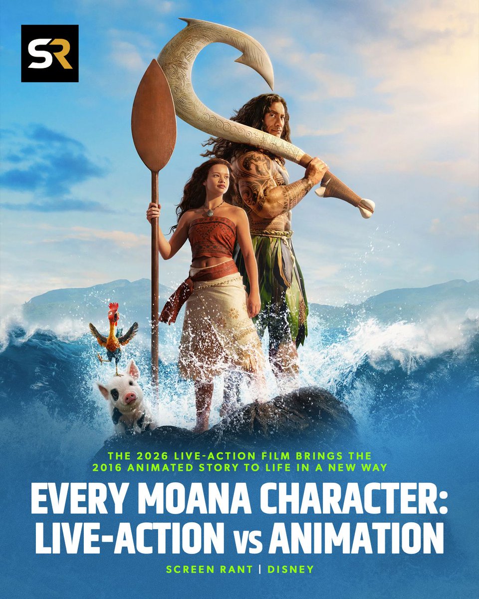 screenrant's tweet image. Disney's live-action #Moana remake has brought all the original animated characters to life in a new way. 🌊

Let's compare how they look in both: screenrant.com/moana-characte…
