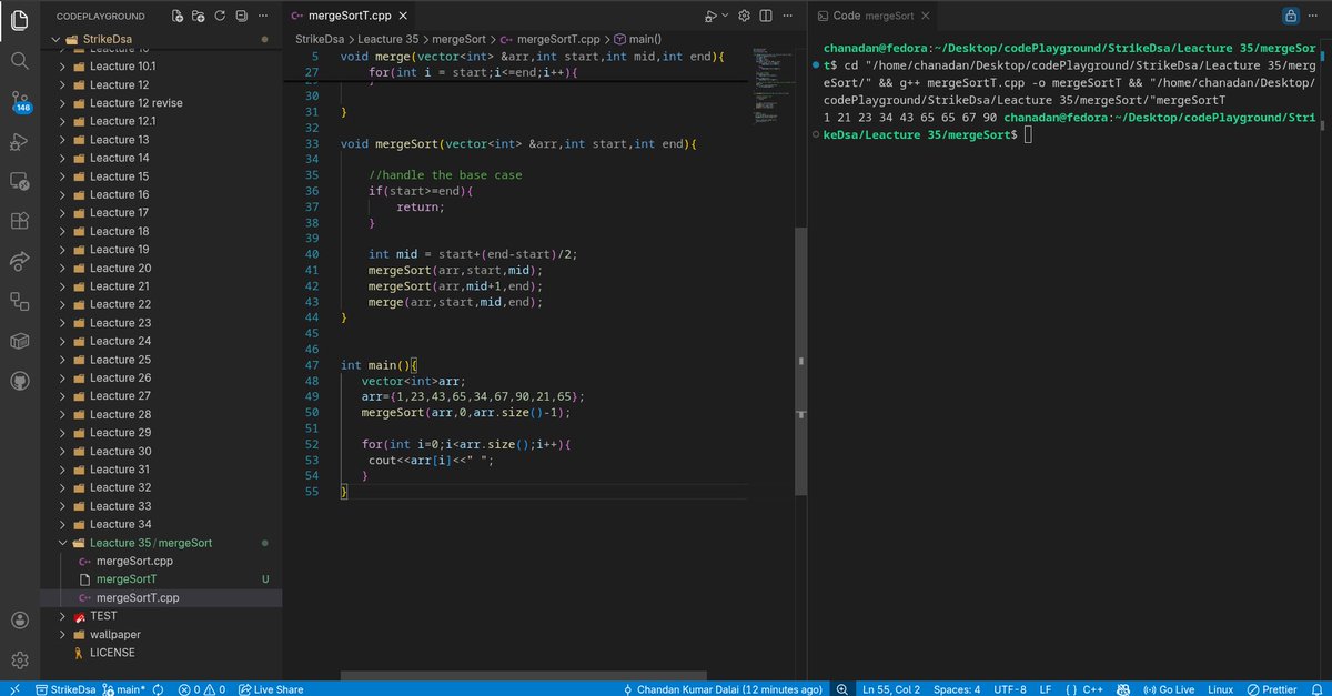 Chandan87123804's tweet photo. #strikeDSA
#day_61
Lecture 35 covered + revision
learning about time complexity of recursion and mergeSort algo and code
@CoderArmy @rohit_negi9
gitHub https://t.co/R8t6sHQsfQ
strike_Profile > https://t.co/umdS90cJSR https://t.co/njcR1Ndf2n