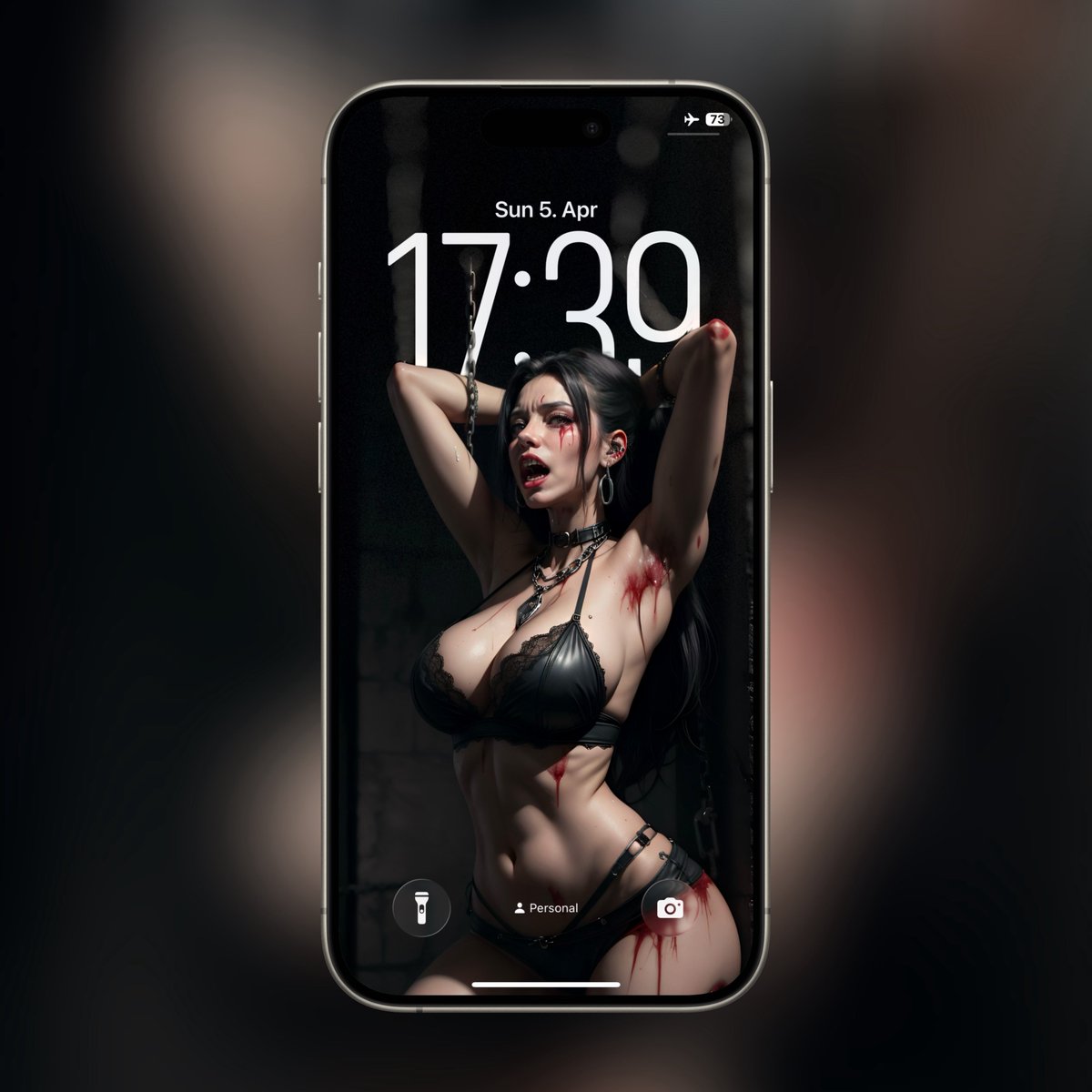 ScreenGirlsNet's tweet image. No… that’s not my blood! 🩸 

And these chains? They won’t hold me for long. So tell me… how does yours taste? 😈

#DarkVibes #Dangerous #ScreenGirls #AIArt #Lockscreen