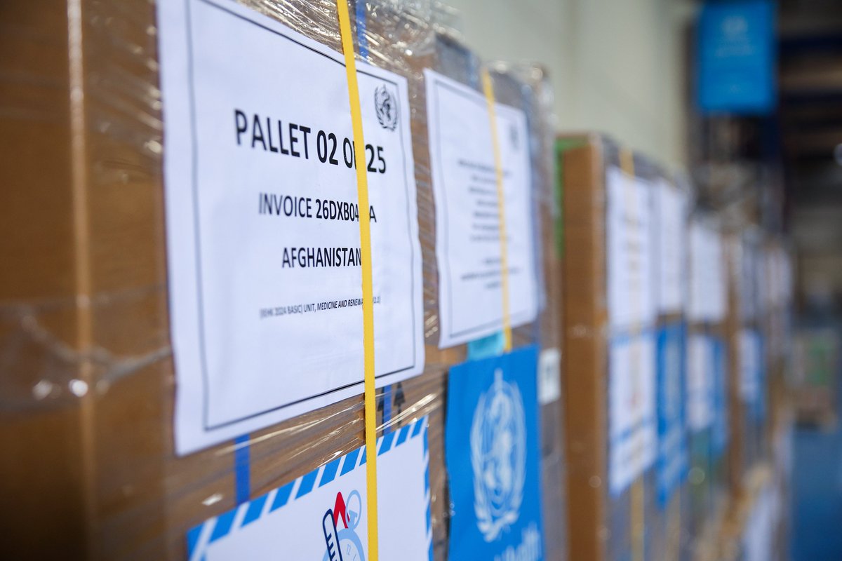 DXBMediaOffice's tweet photo. Under the directives of Mohammed bin Rashid, Dubai Humanitarian facilitates the airlift of critical medical supplies from WHO, MSF, and UNICEF to Afghanistan. A total of 96 metric tonnes of life-saving medical supplies arrive in Kabul, with the shipment expected to support more than 250,000 people over the next three months.
@DXBHumanitarian