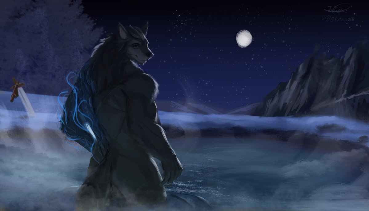“Mm… didn’t notice you there. Watching, or joining?”

Artist: <a href="/NoOne86383667/">Maybe_Dliox</a> 
OC: My Grey Wolf