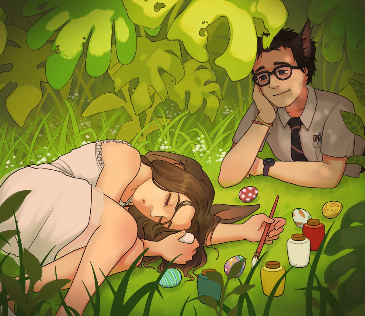 happy easter 🐰🐣 💓 
but for those who don’t celebrate, happy spring 🌼 💐 ☁️ 
c: <a href="/m__0z_/">moz 𓆞</a> 
#dwightfairfield #dbd #yume #yumetwt