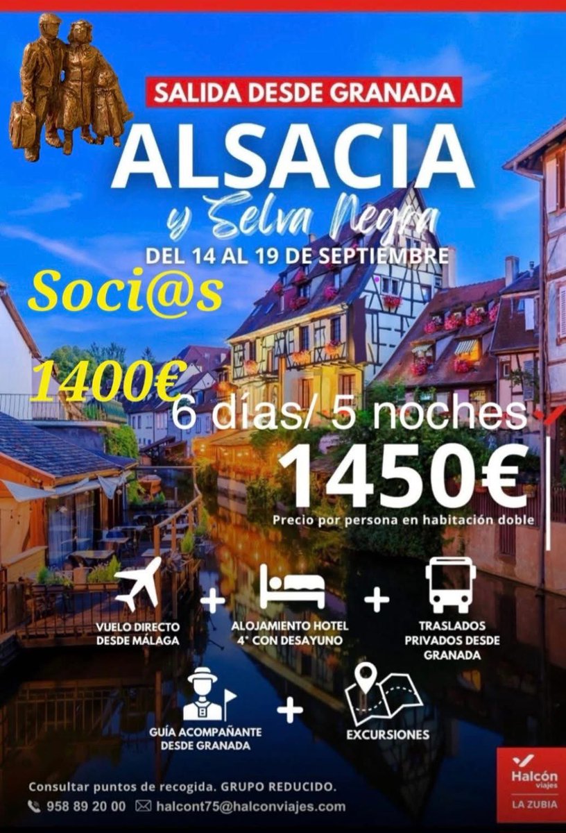 🩺Seguro de viaje 
Todas las visitas incluidas 
*¡¡ Límite de inscripción hasta el 1 de ABRIL!!* 
Para más información acerca del itinerario, puedes contactar con nosotras en el 958892000, a través de este contacto, o por correo electrónico: halcont75@halconviajes.com