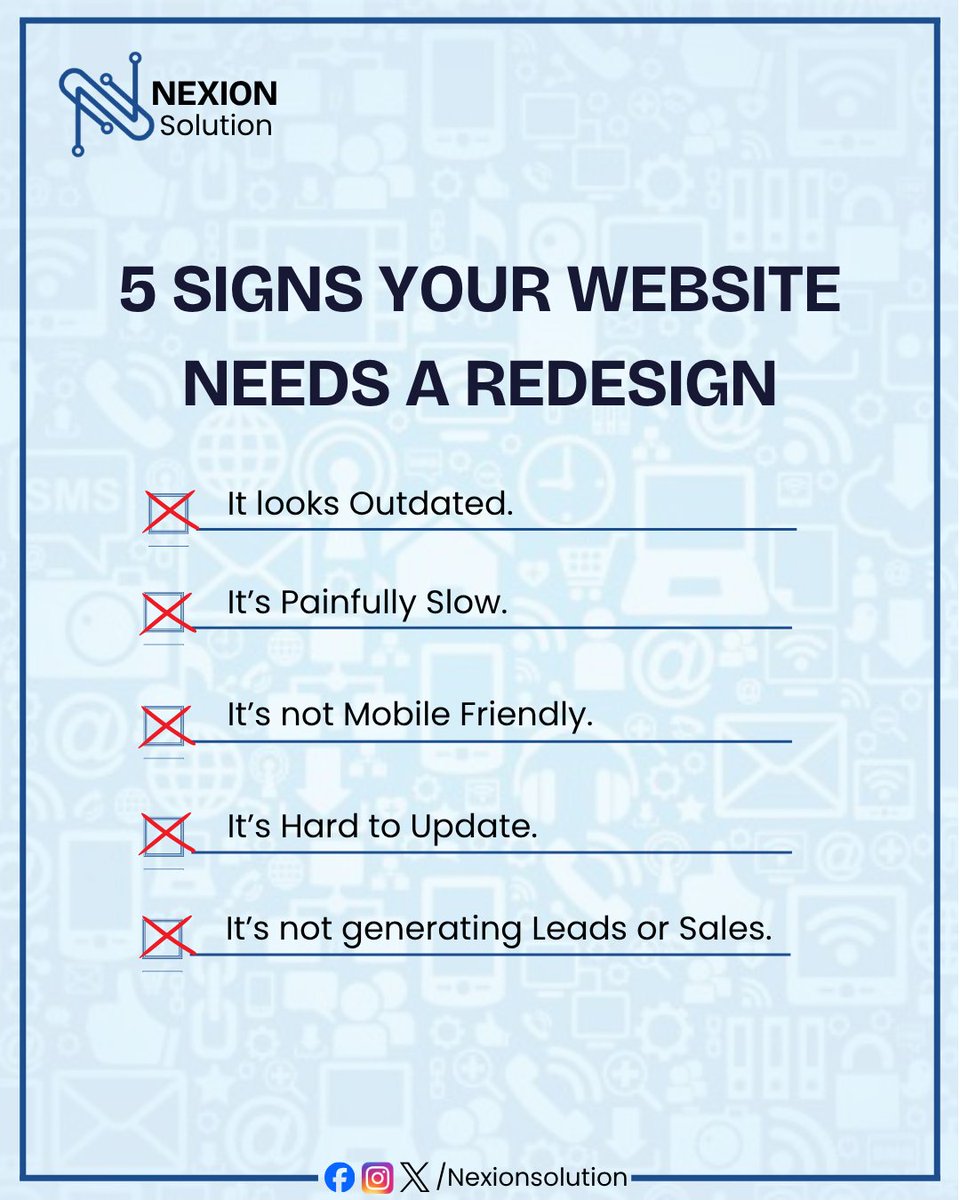 NexionSolution's tweet photo. Is your website costing you customers?

Outdated. Slow. Not mobile-friendly.
Sounds familiar?
It might be time for a redesign.

#WebDevelopment #WebsiteRedesign #Startup #BusinessGrowth #UX #NexionSolution https://t.co/6dqdbXaKu8