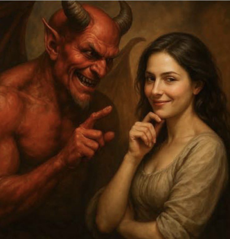 Padreespartano's tweet photo. Un demonio se le apareció a una mujer y le ofreció tres deseos:

Pero el demonio le dijo: «Pero todo lo que te dé, tu marido lo tendrá diez veces más».

Ella lo pensó un momento y aceptó.

Primer deseo: 

MUJER: Quiero ser muy rica.

DEMONIO: Recuerda que tu marido será diez veces más rico que tú.

MUJER: No hay problema, lo mío es tuyo y lo suyo es mío. 

La mujer se hizo rica y su marido diez veces más rico.

Segundo deseo

MUJER: Quiero ser inmensamente hermosa.

DEMONIO: Recuerda que tu marido será diez veces más guapo y muchas mujeres lo desearán.

MUJER: No importa, no hay problema, no tengo celos. 

La mujer se volvió inmensamente hermosa.

Tercer deseo: 

MUJER: Quiero un pequeño infarto, un susto leve, nada más.

El diablo se quedó sin palabras y pensó: «Esta miserable lo ha matado y se ha quedado con todo».

MORALEJA: «NADIE PUEDE CONTROLAR A LAS MUJERES, NI SIQUIERA EL DIABLO».
