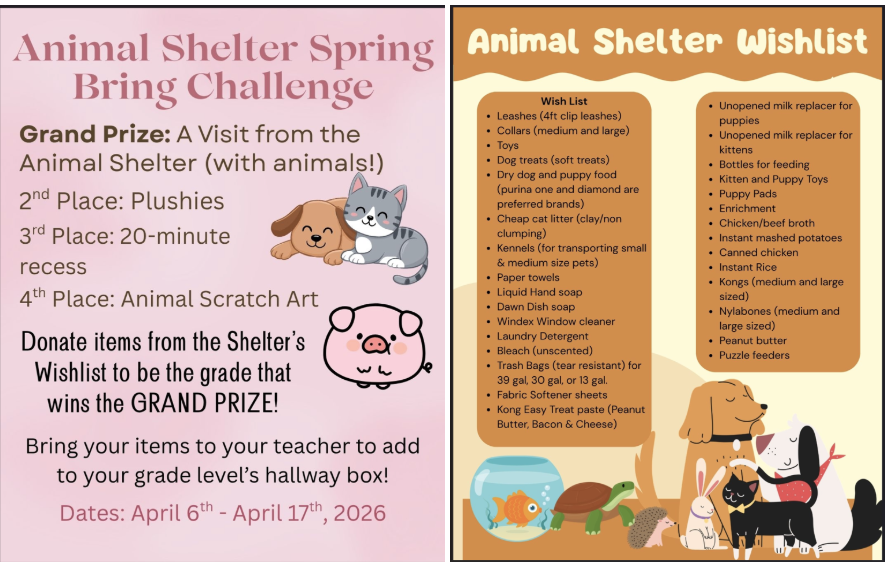 Oak Grove PBIS Leaders will kick off their, "Animal Shelter Spring Bring," on Monday. Please consider sending items on the animal shelter's wishlist. #OGGrizzlies #GrizzlyPride