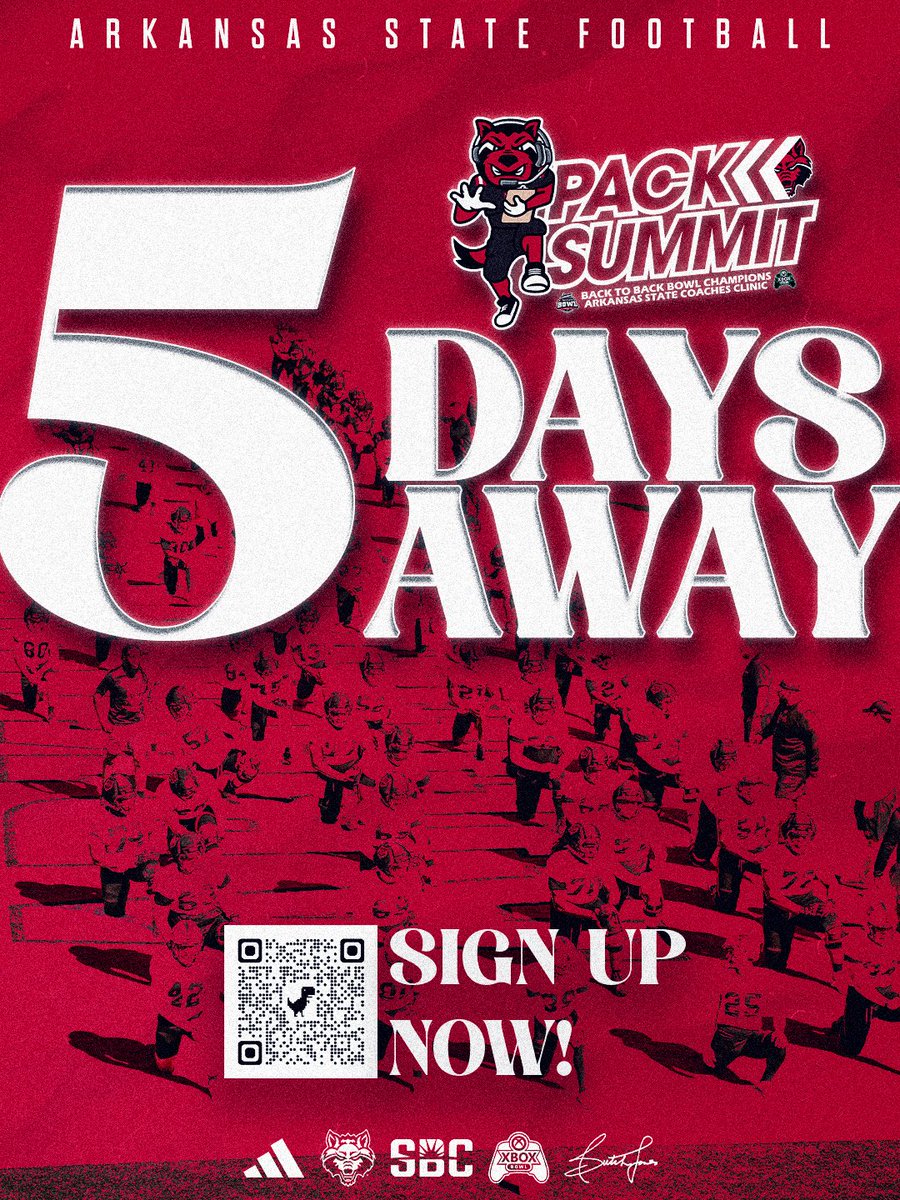 AStateFB's tweet photo. Only 5 days until it’s go time. 🔥
Our second annual Pack Summit Coaches Clinic is April 10th, you don’t want to miss it‼️

https://t.co/mN8pabhs8C

#WolvesUp🐺 https://t.co/Po1XkoeySr