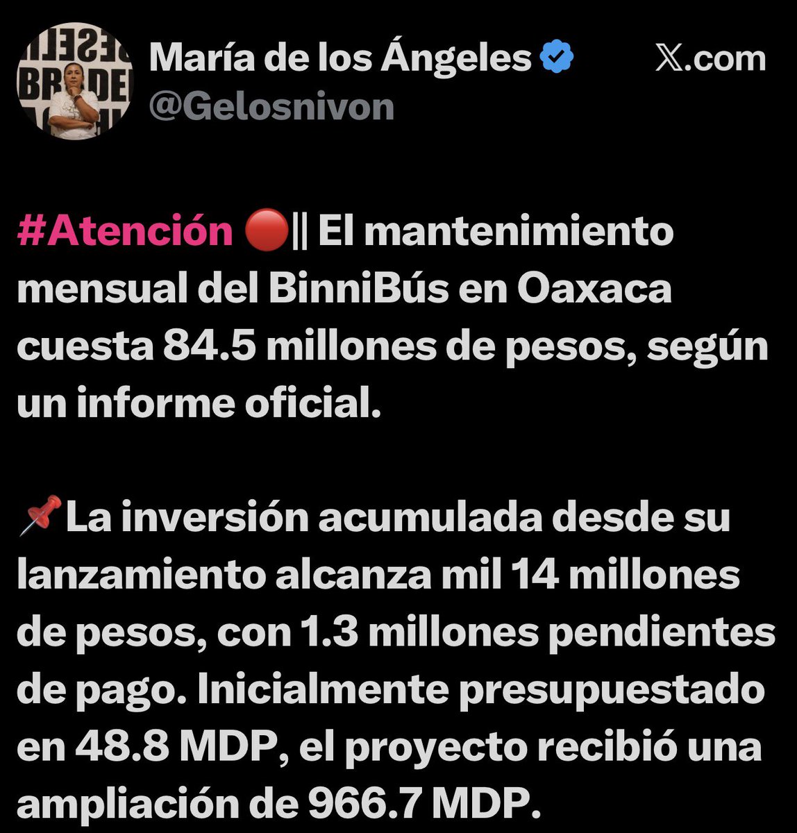 BenjaminRoblesM's tweet photo. Binnibús, otro negociazo para Jara. Todo lo que toca este Usurpador se llena de corrupción.

No creo que haya un fenómeno igual en todo México. Lo importante es que la 4T lo sabe. 

Se trata de una persona en franca decadencia que en #Oaxaca de topó con pared.

Es demasiado pueblo para tal corrupto.

@ClaudiaShein es aprobada casi por el 80%. En cambio @salomonj está en el piso.

Oaxaca tan 4T y cómo se desprecia a Jara. Se lo merece.