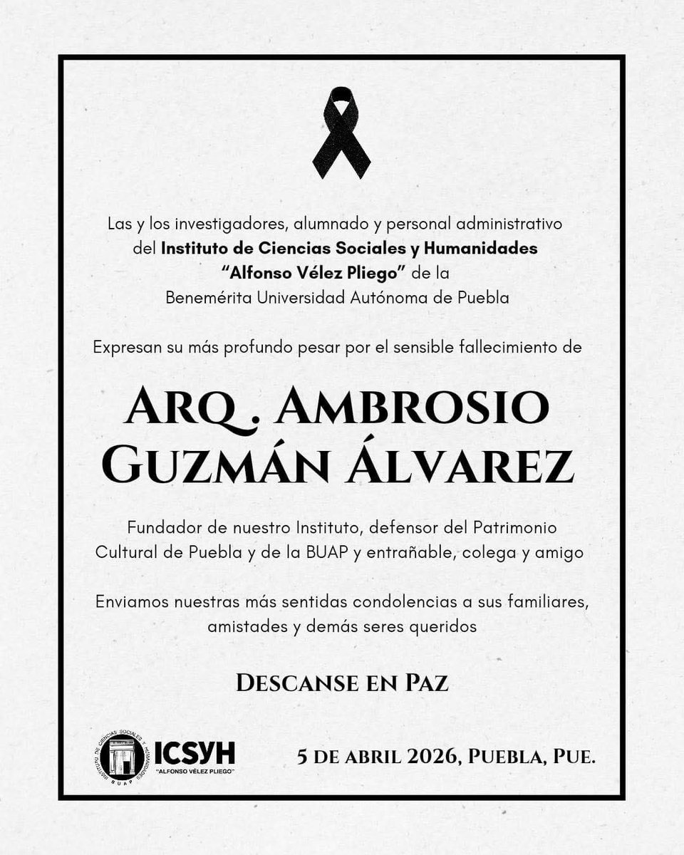 Hoy nos deja un gran y entrañable amigo. Un colega cuya historia está ligada a los grandes cambios de reforma que vivió nuestra universidad. 
Fue un gran defensor del patrimonio cultural de Puebla y de la BUAP. Impulsor, entre otros, de que Puebla fuese declarada patrimonio de la