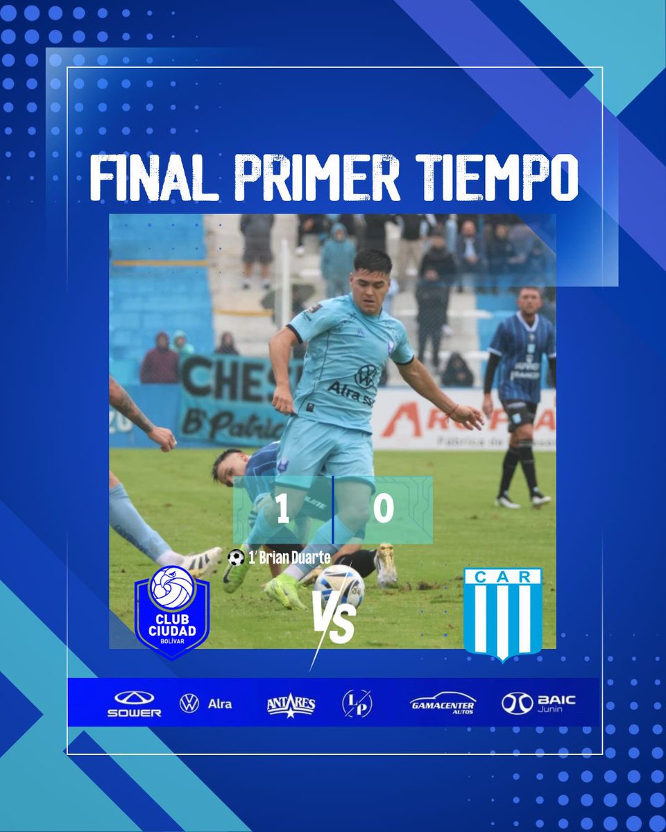 #PrimeraNacional⚽️ 

⌚️ FINAL  PT // Racing (Cba)  0 - Ciudad de Bolívar 1

⚽️ Brian Duarte 

📸 Prensa Racing

#VamosCele🩵