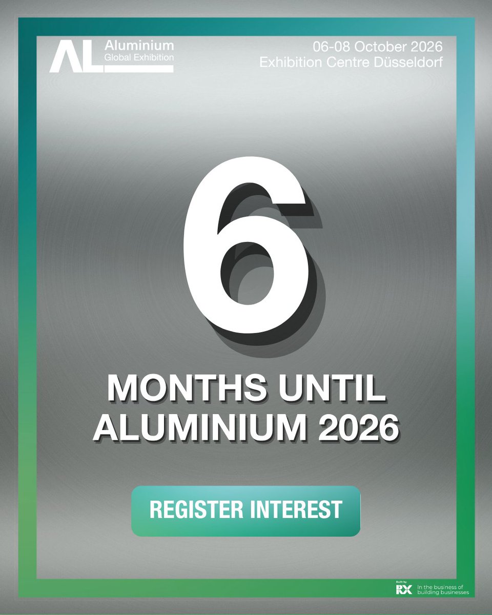 ALUMINIUM_SHOW's tweet image. The countdown has officially begun. We are six months away from #ALUMINIUM2026 in Düsseldorf.

This event represents a shared vision for the future, providing a global stage for technological advancements, strategic #collaborations, and sustainable #solutions. Over three