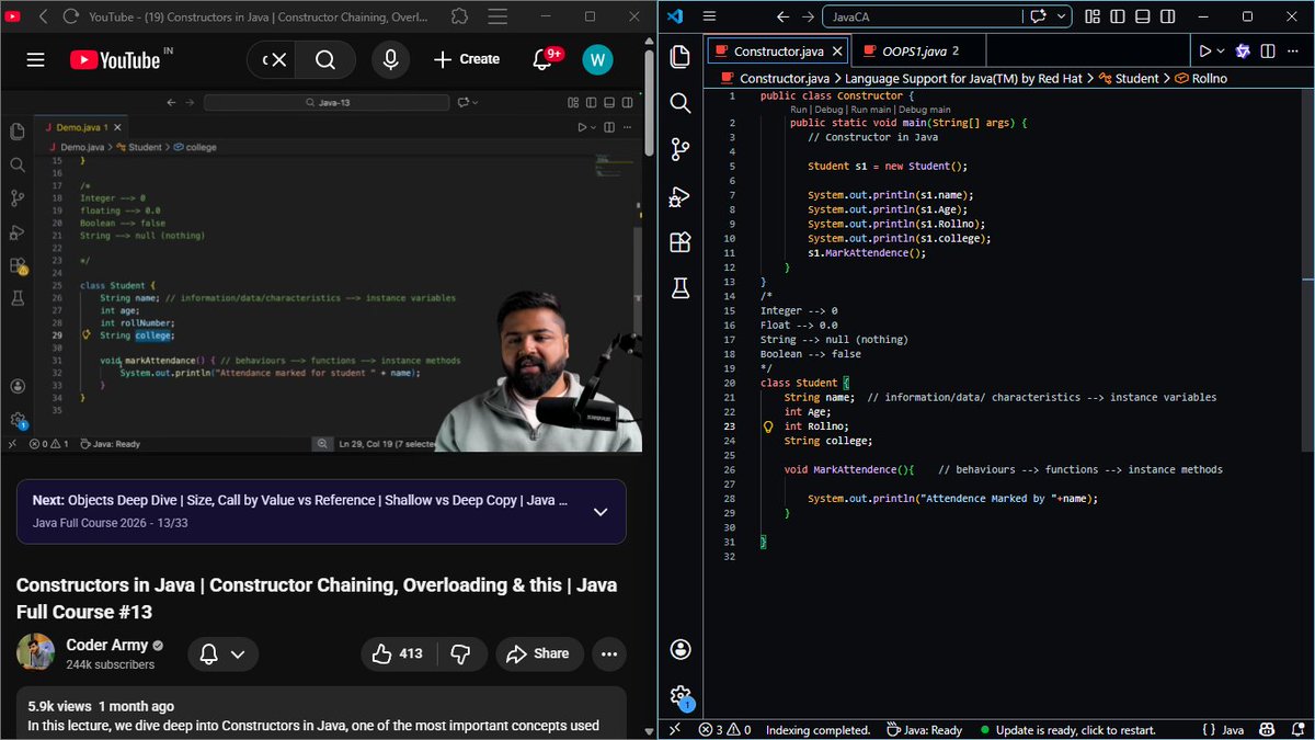 codeverse72's tweet photo. Constructors in Java just clicked! 🧠⚡ Shoutout to @CoderArmy  for making OOPs feel easy! If you're learning Java, their Full Course 2026 is a must-watch 🙌 #Java #OOPs #CoderArmy #LearnJava #CodeNewbie
.
.
.
.
.

@adityatandon02
@rohit_negi9 https://t.co/yUuhkQTVWD