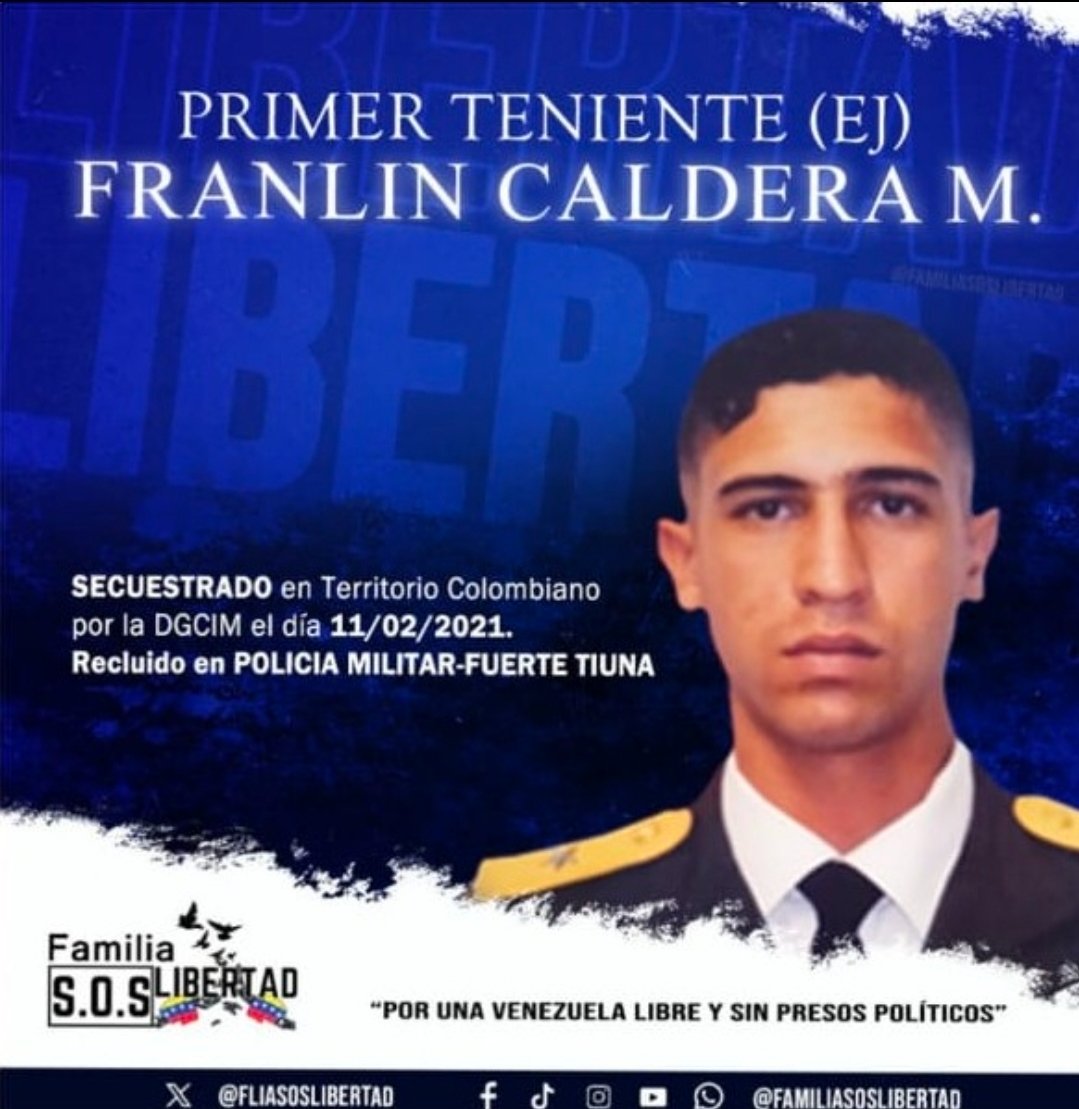 <a href="/angelgodoy3/">🇻🇪EL FOTÓGRAFO🇻🇪⚾️🦁💯</a> <a href="/clippve/">Comité por la Libertad de los Presos Políticos</a> <a href="/_Provea/">PROVEA</a> <a href="/abric6/">ADRIANA BRICEÑO</a> <a href="/Boligrafo5G/">Ramón Centeno</a> <a href="/CesarPerezVivas/">César Pérez Vivas</a> <a href="/cnpven/">cnpven</a> <a href="/ForoPenal/">Foro Penal</a> <a href="/ElTequeno/">El Tequeño</a> <a href="/NicmerEvans/">Nicmer Evans</a> <a href="/Punto_deCorte/">PuntoDeCorte.net</a> <a href="/usembassyve/">Embajada de los EE.UU. en Caracas</a> ¡#Libertad para Franklin Caldera! 
¡#LibertadParaLosMilitares! 
¡#LibertadParaLosPresosPolíticos! 
¡#QueSeanTodos! 

<a href="/FliaSOSLibertad/">Familia S.O.S Libertad</a>