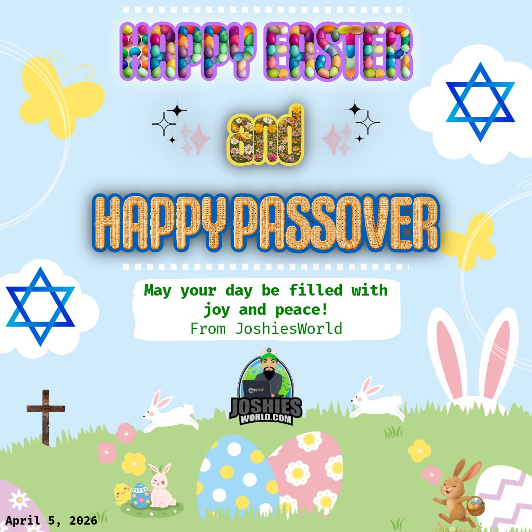 JoshiesWorld's tweet photo. Happy Easter, and Happy Passover! May your day be filled with joy and peace! 🐰✝️✡️

Due to character limitations, please go and read my Instagram post: https://t.co/uXtydzijul

Or Facebook post: https://t.co/PAa5V9ju6n

#HappyEaster #HappyPassover #Easter #Passover https://t.co/ErIIf7pRoL